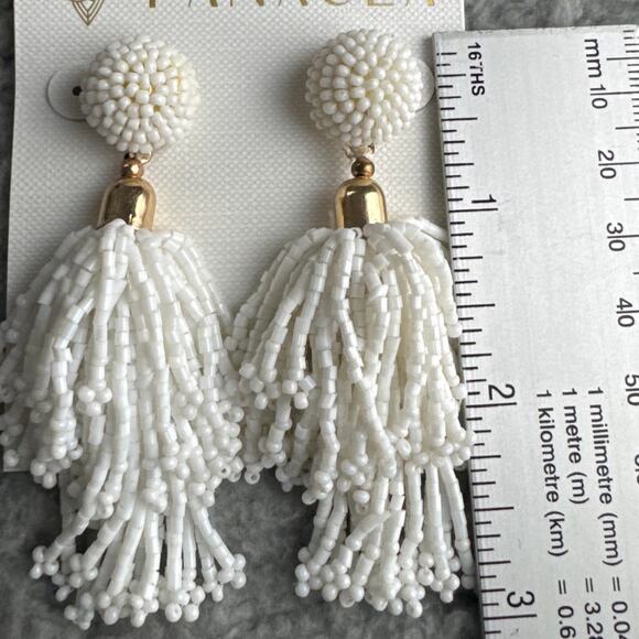 Rachel Zoe  PANACEA Tassel Earrings Beaded White Dangle Summer Vibe Resort - Picture 3 of 5